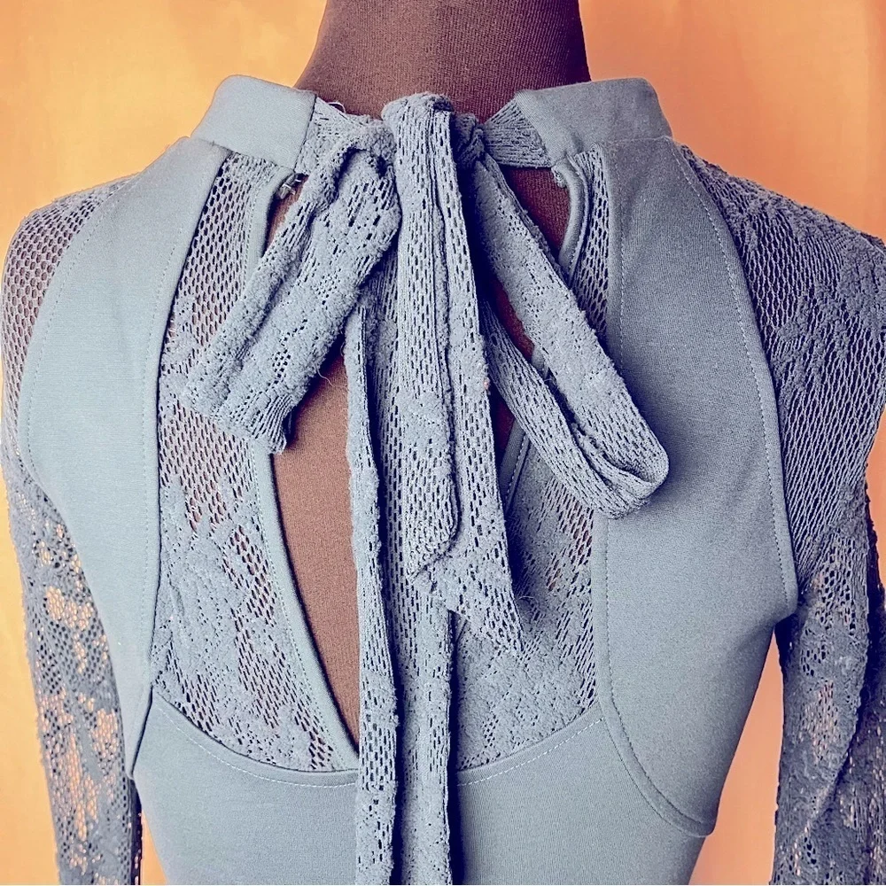 Free People | Teal It’s Now Or Never Ponte Lace Bodycon Mini Dress, Small